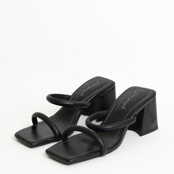 ✨ Free People Parker Double Strap Pillow Heels Square Toe Chunky Sandals Black - Picture 2 of 15